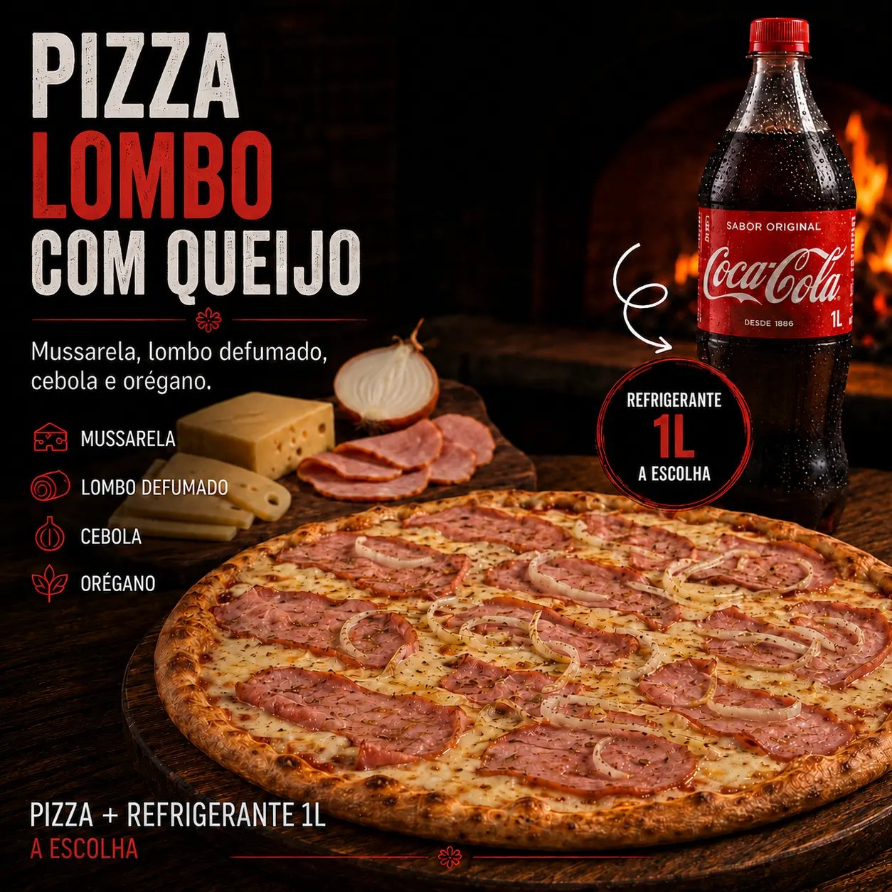 Pizza Lombo com Queijo + 1 Coca