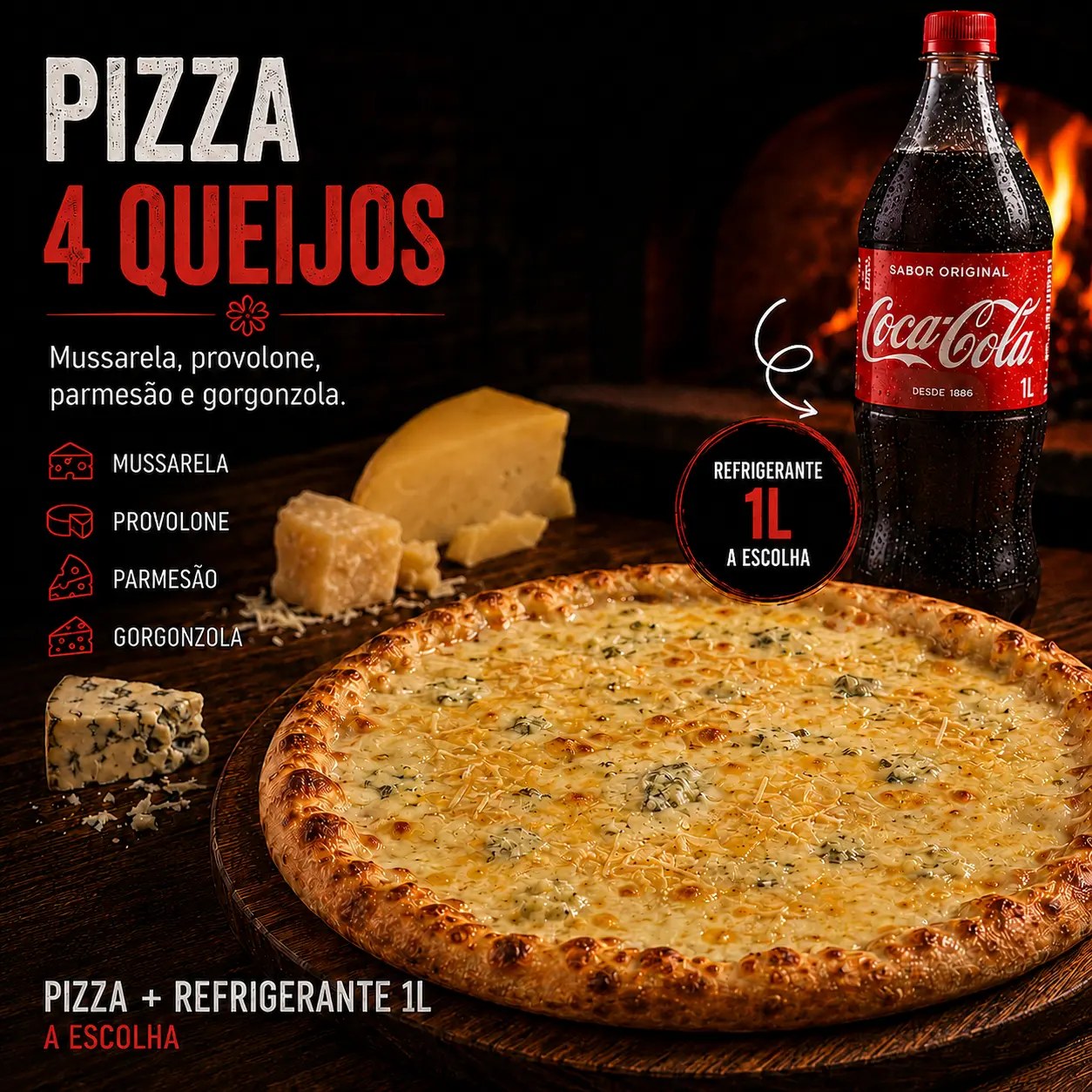 Pizza 4 Queijos + 1 Coca